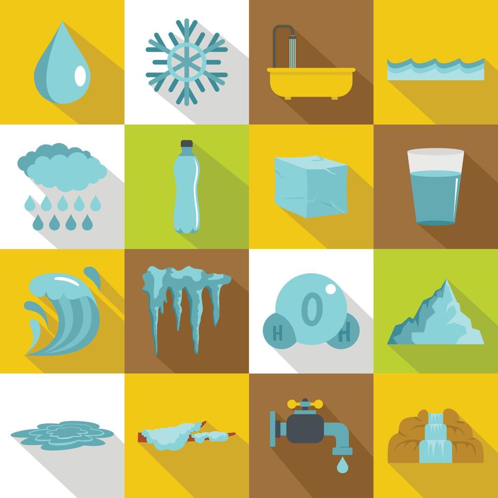 Water icons set, flat style vector