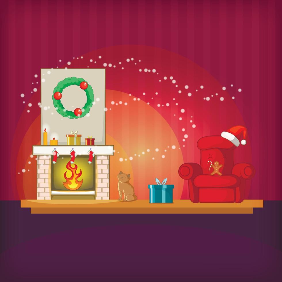 concepto de habitación de navidad magia, estilo de dibujos animados vector