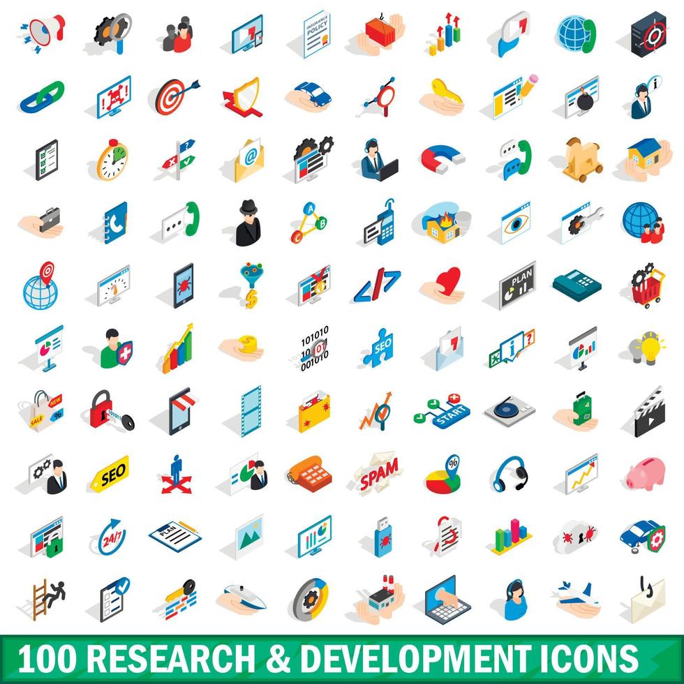 100 research development icons set vector