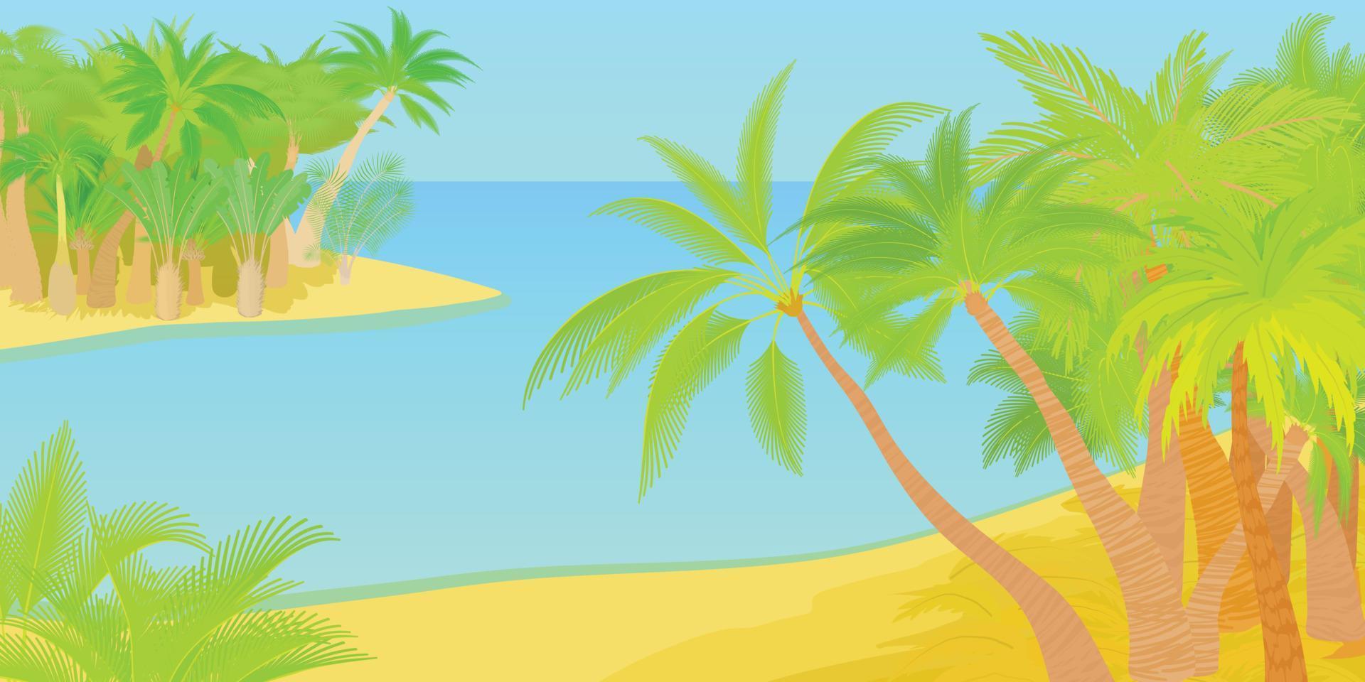 Palms horizontal banner island, cartoon style vector