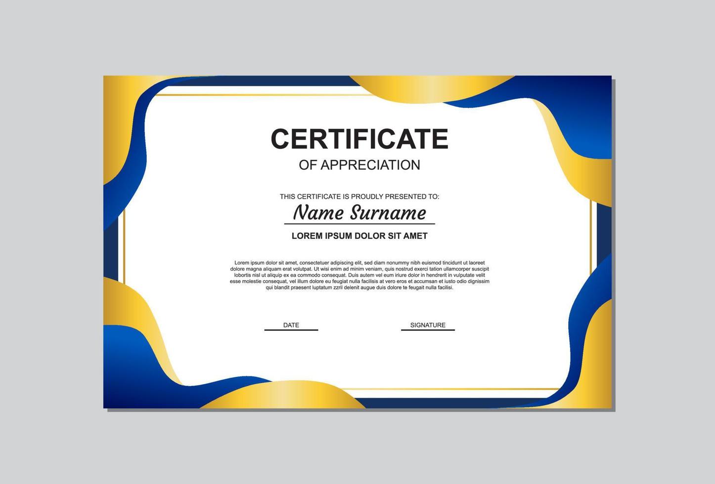 certificate template in gold and blue color with modern style. vector