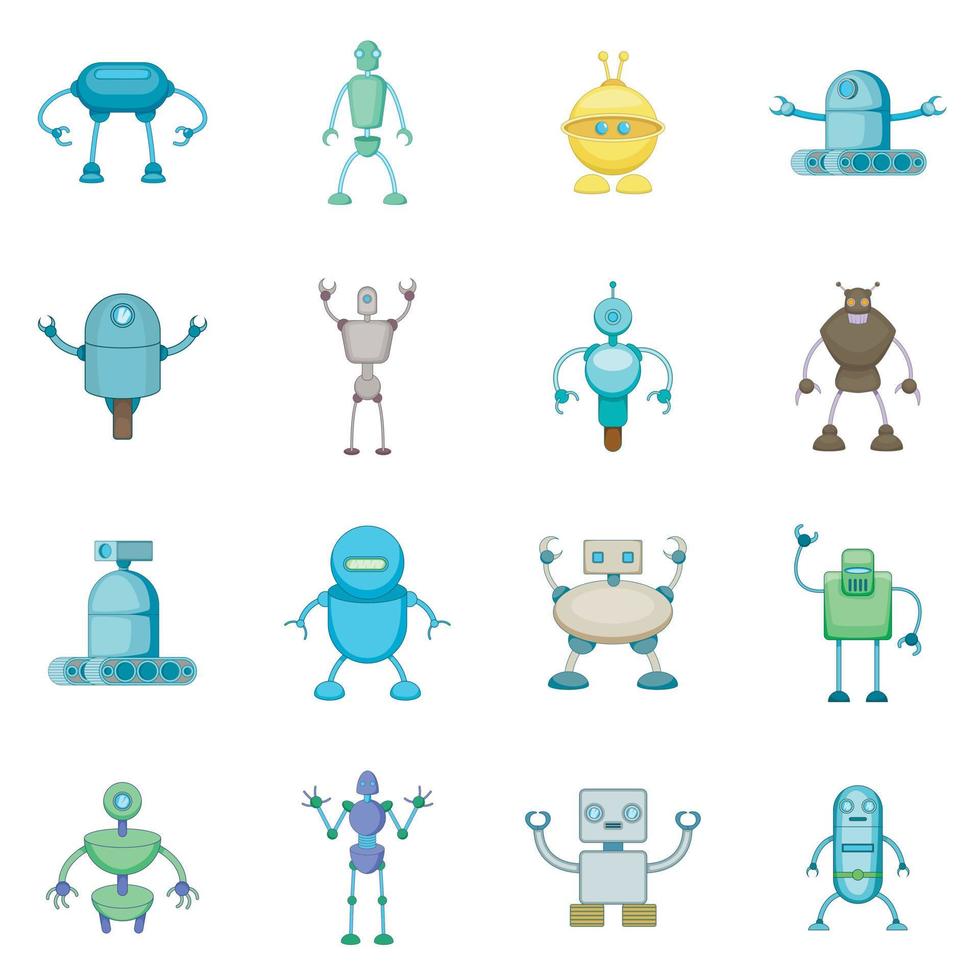 Robot icons set, cartoon style vector