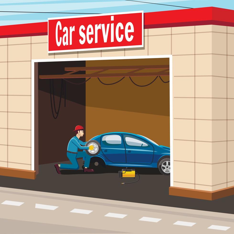 concepto de garaje de servicio de coche, estilo de dibujos animados vector