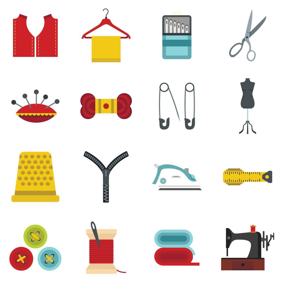 Sewing set flat icons vector