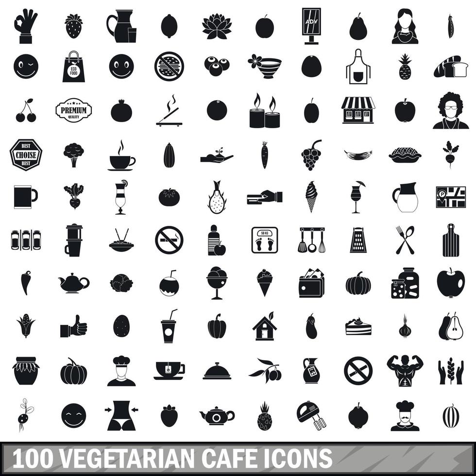 100 vegetarian cafe icons set in simple style vector