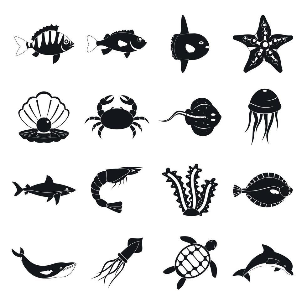 Sea animals icons set, simple style vector