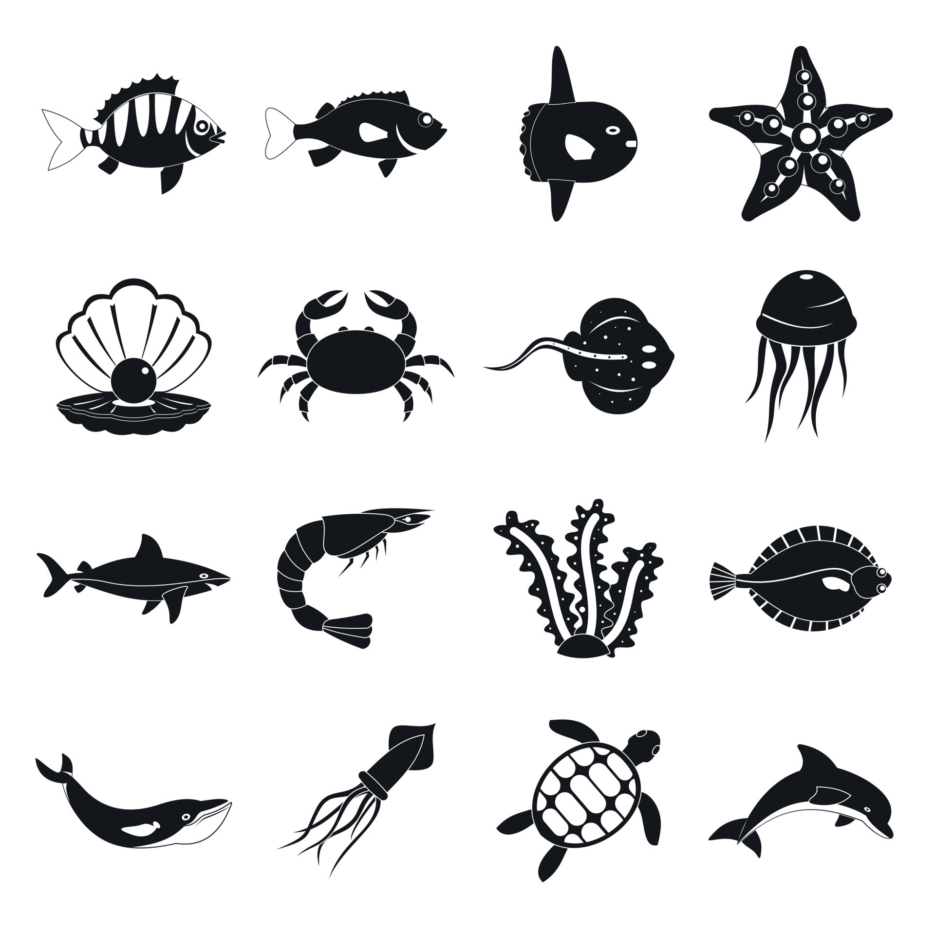 Sea animals icons set, simple style 8253217 Vector Art at Vecteezy