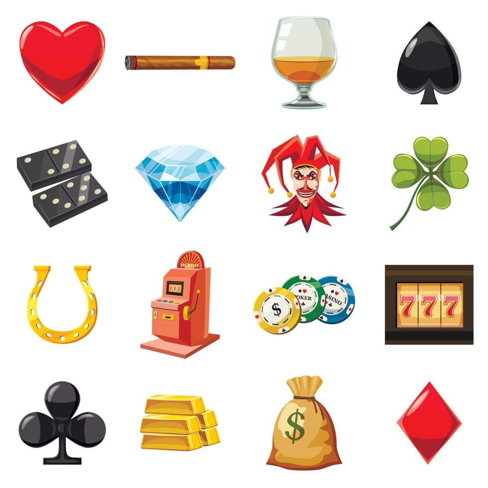 Casino icons set symbols, cartoon style vector