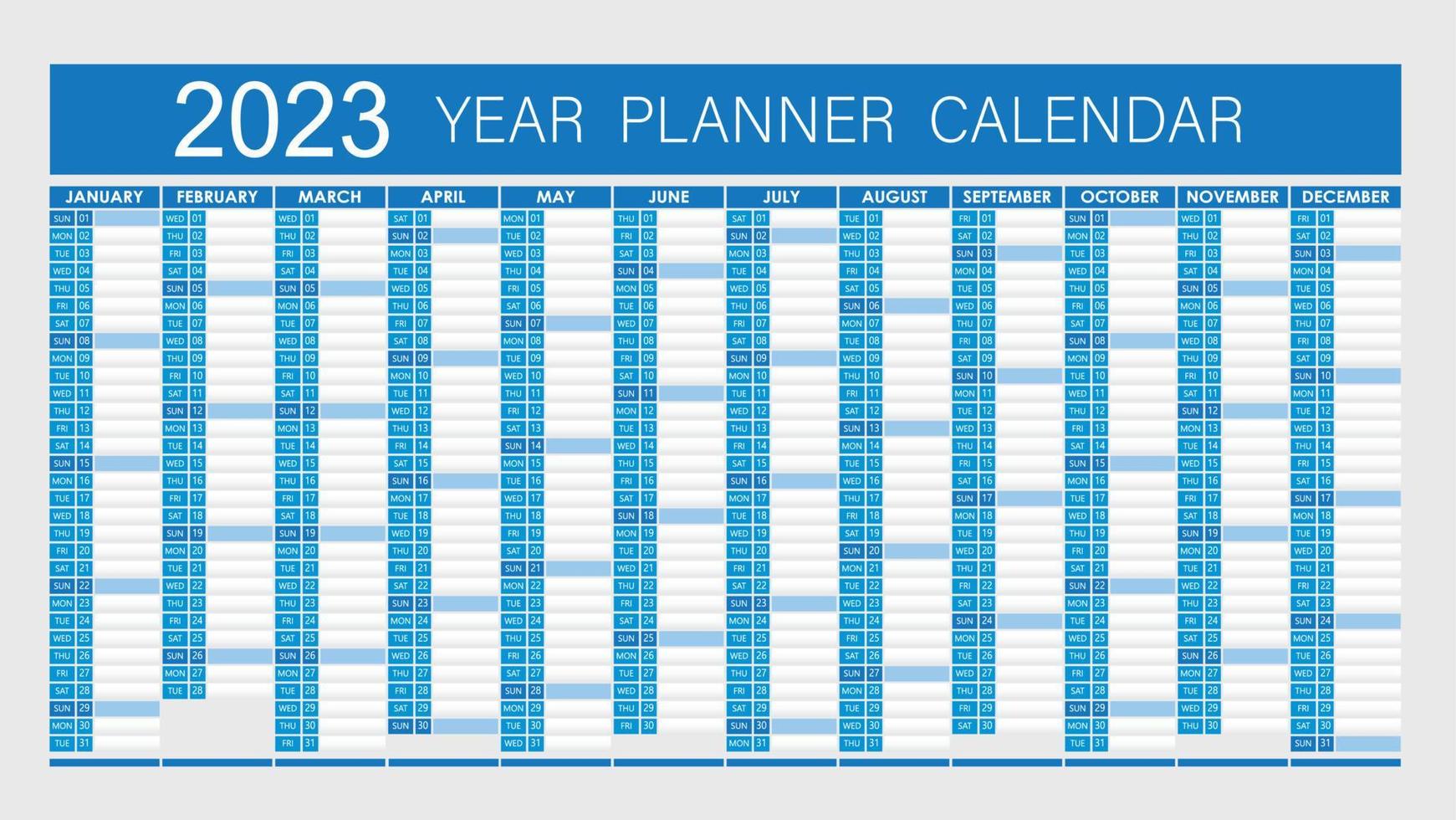 2023 Year Planner - Wall Planner Calendar Blue  Color- Full Editable - Vector