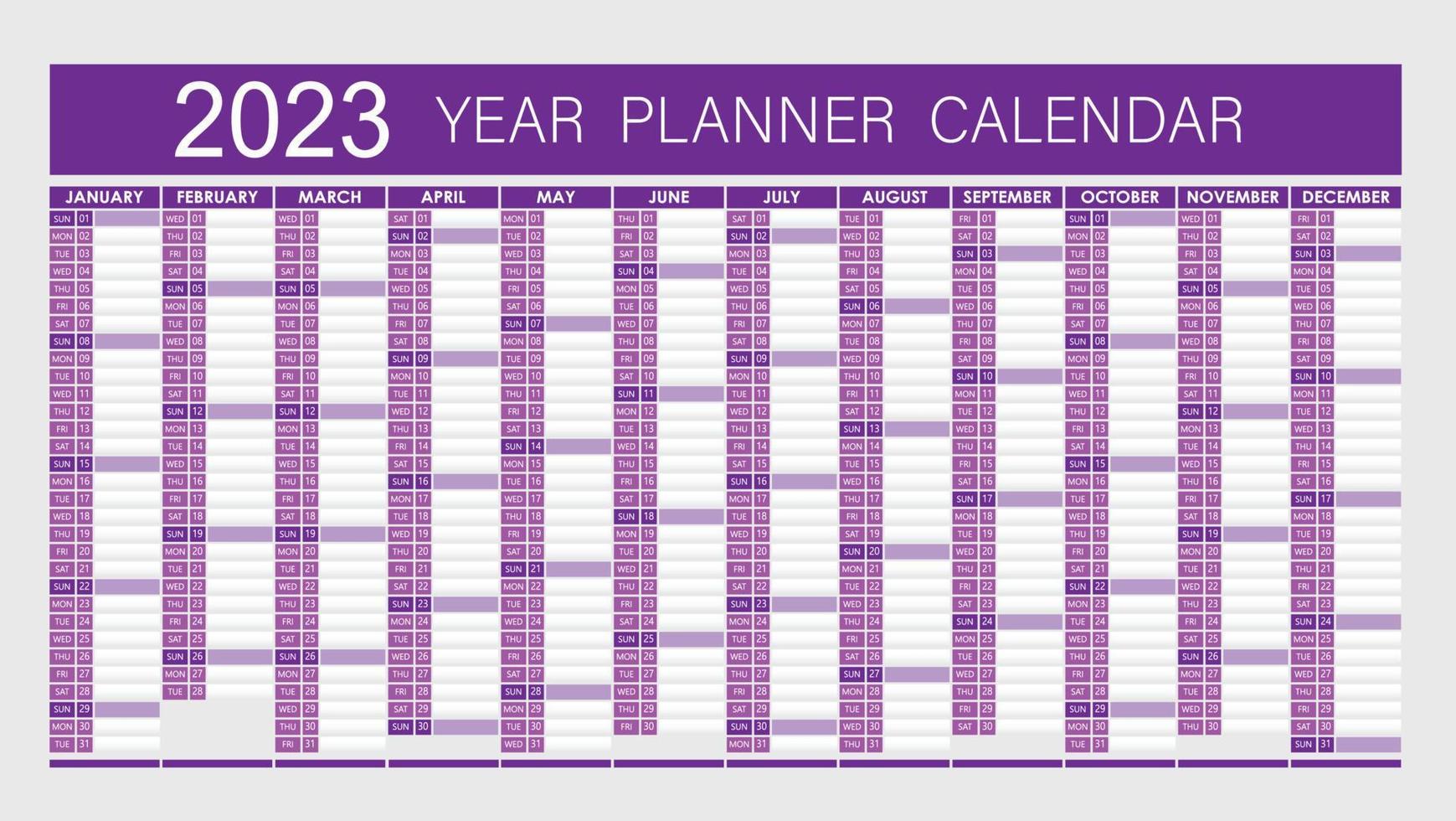 Planificador de 2023 años - calendario de planificador de pared color púrpura - completamente editable - vector