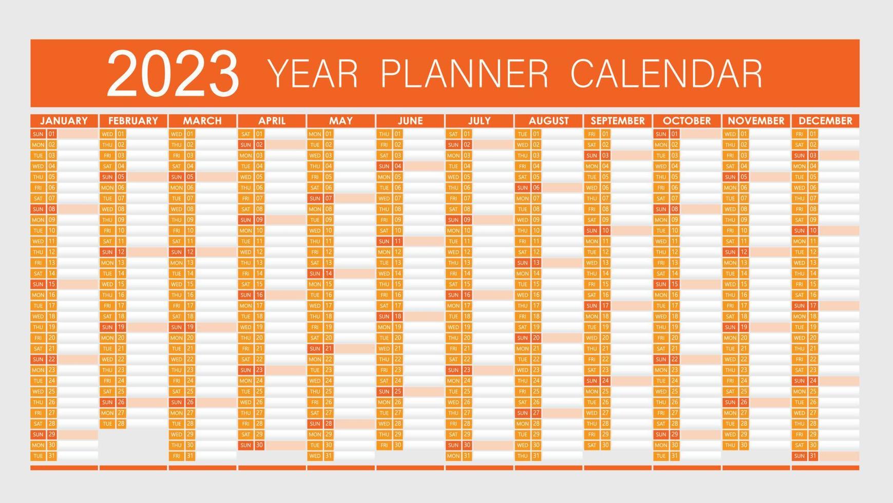 2023 Year Planner - Wall Planner Calendar Orange Color- Full Editable - Vector