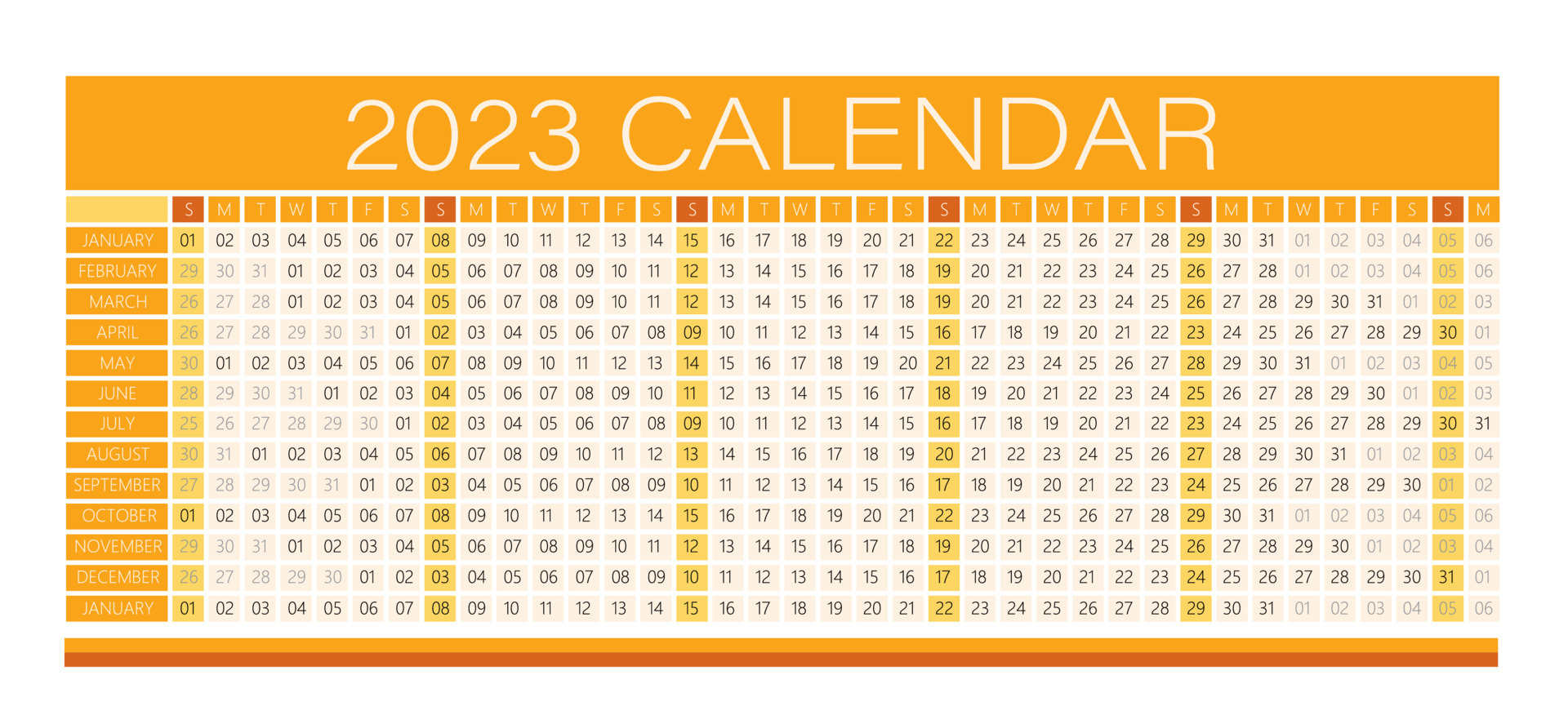 2023 Calendar Light 2023 Year Wall Calendar Orange Color Full Editable Vector Light 8253259 Vector Art At Vecteezy