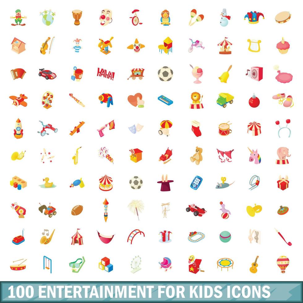 100 entertainment for kids icons set vector