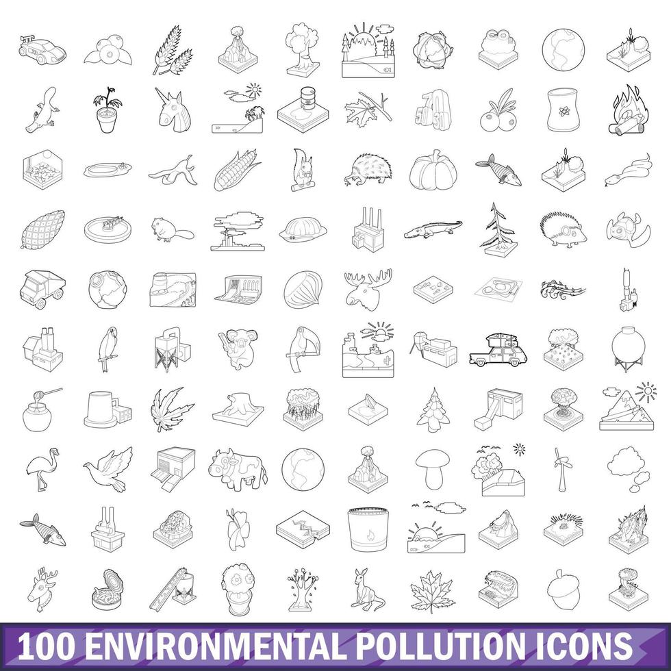 100 environmental pollution icons set vector