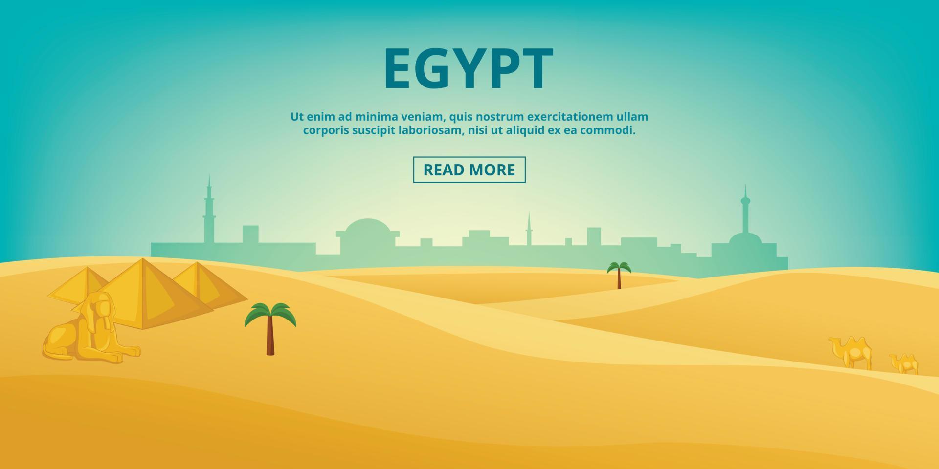 banner horizontal de paisaje de egipto, estilo de dibujos animados vector