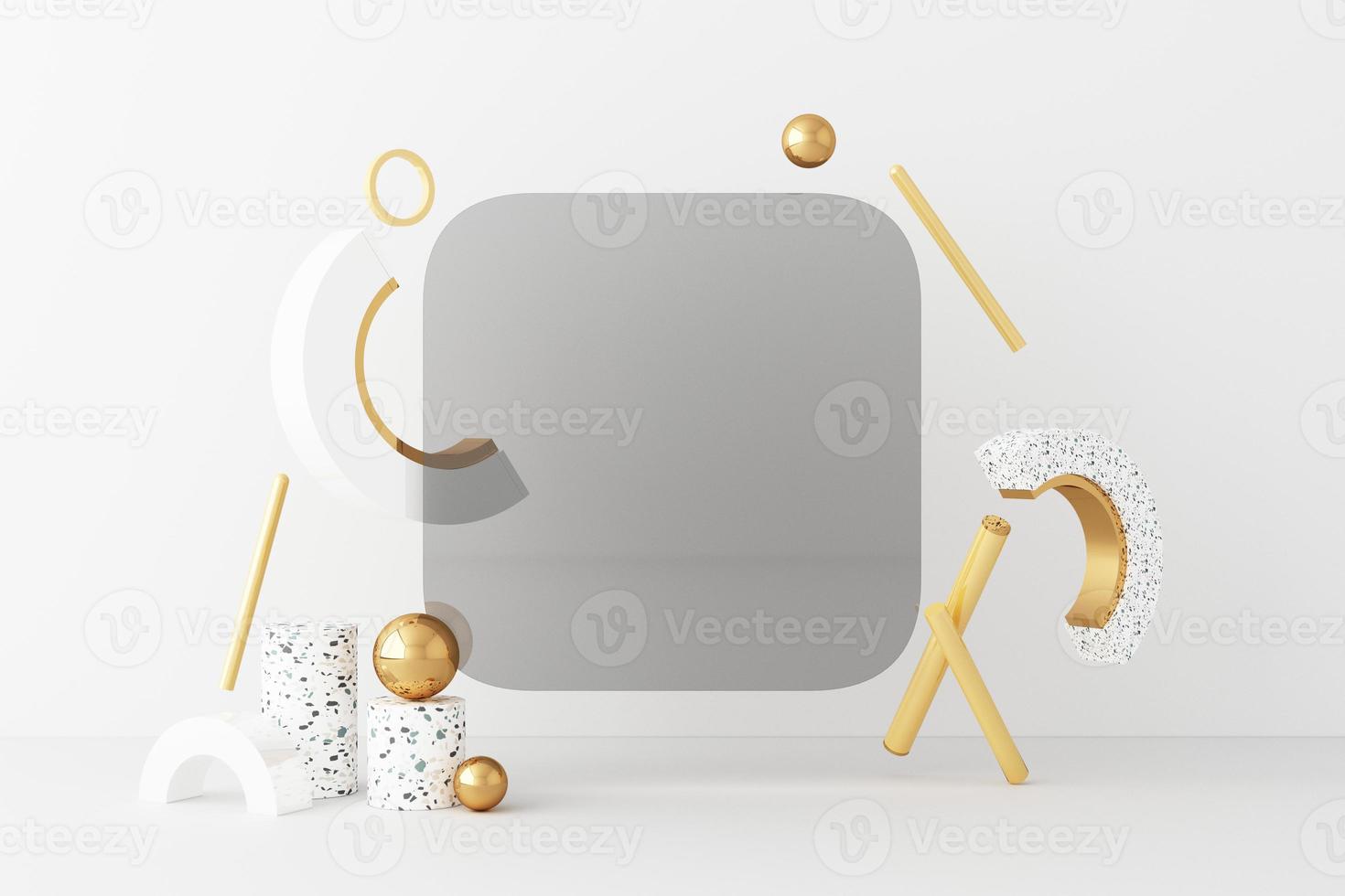 Minimal abstract geometric background with direct sunlight in shades of green and yellow. Showcase scene with empty podium for product presentation 3d rendering photo