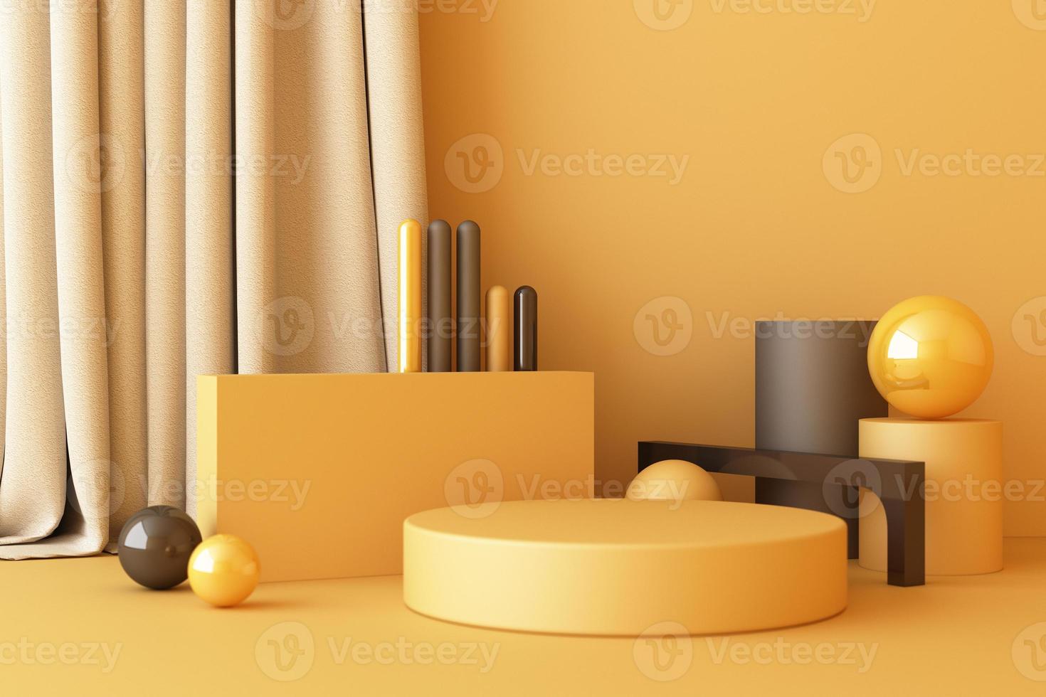 Minimal abstract geometric background with direct sunlight in shades of green and yellow. Showcase scene with empty podium for product presentation 3d rendering photo