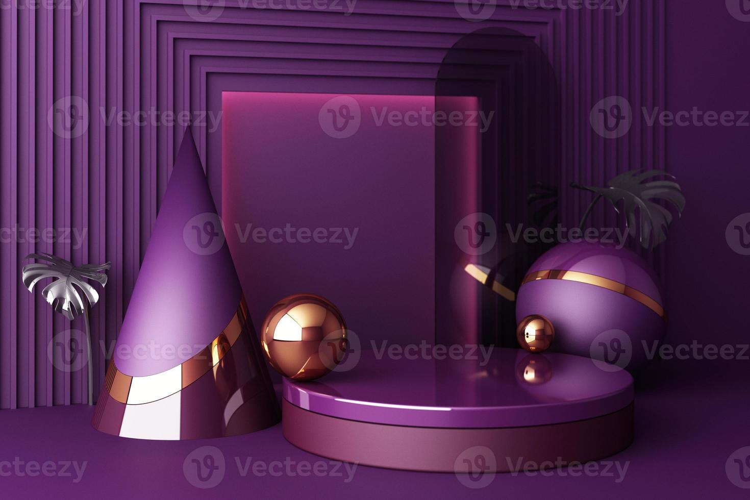 Minimal abstract geometric background with direct sunlight in shades of green and yellow. Showcase scene with empty podium for product presentation 3d rendering photo