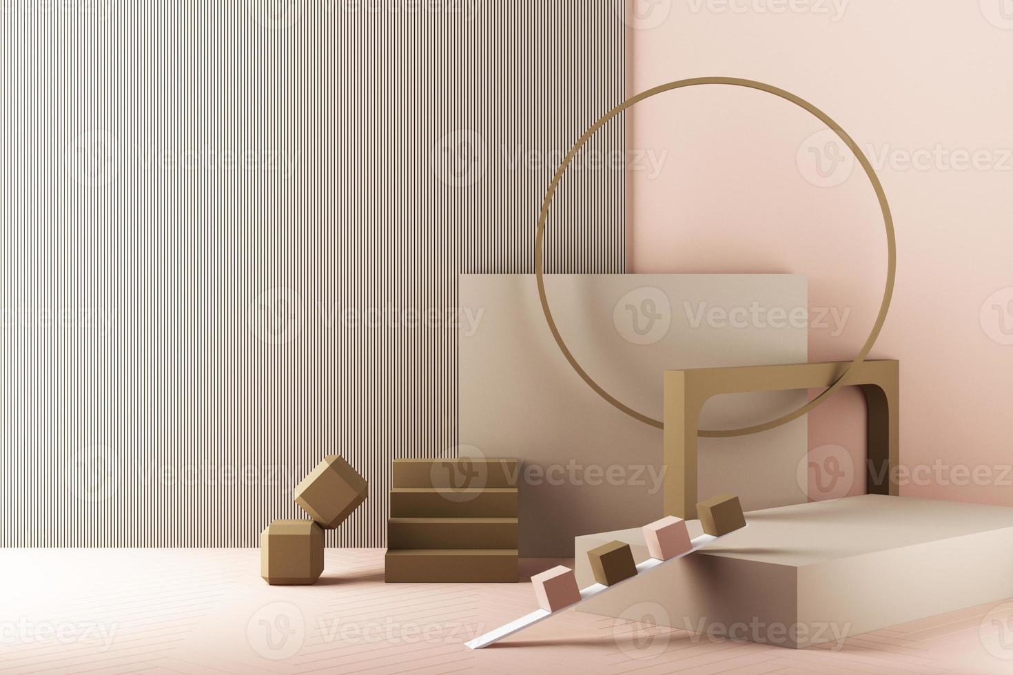 Minimal abstract geometric background with direct sunlight in shades of green and yellow. Showcase scene with empty podium for product presentation 3d rendering photo