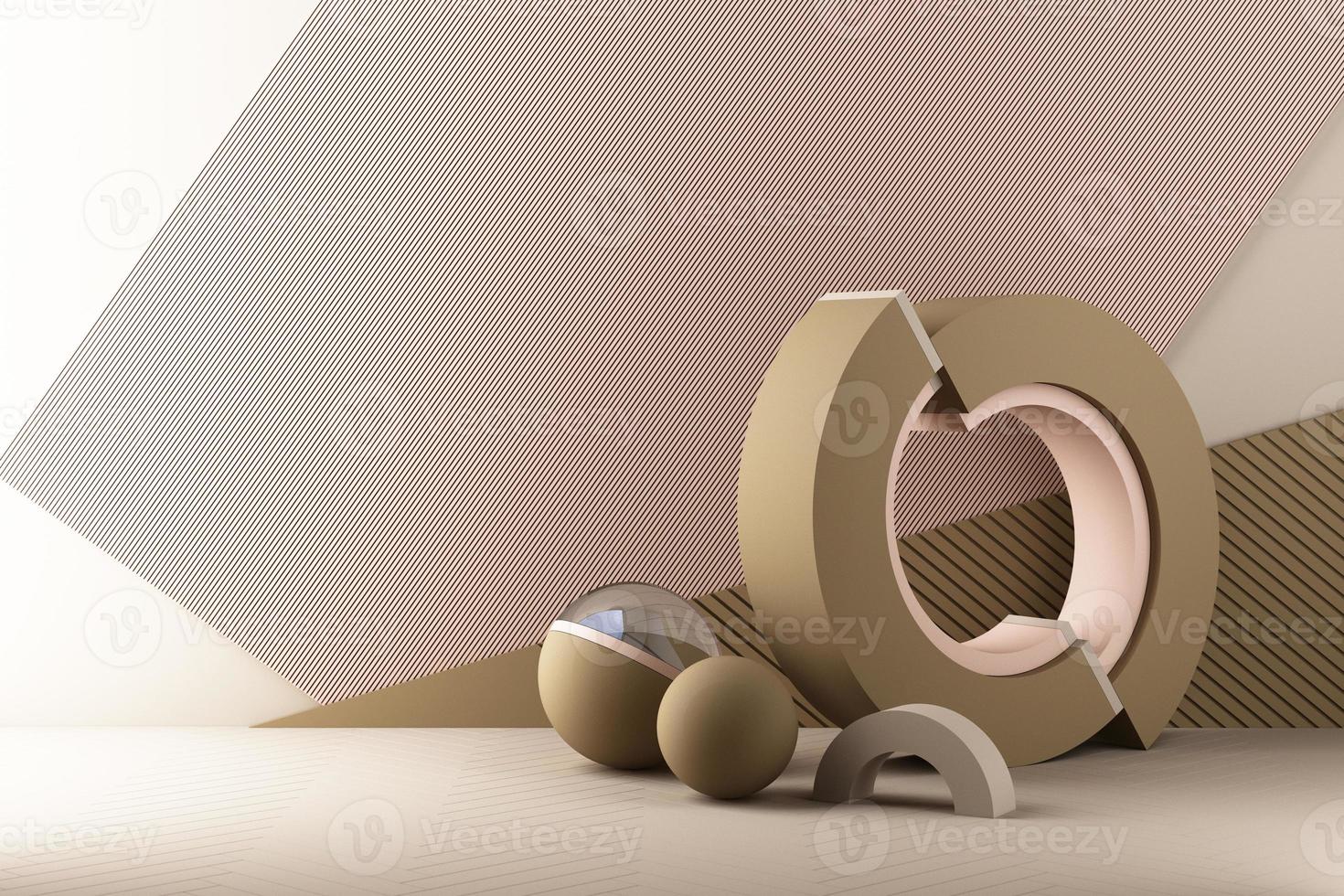 Minimal abstract geometric background with direct sunlight in shades of green and yellow. Showcase scene with empty podium for product presentation 3d rendering photo