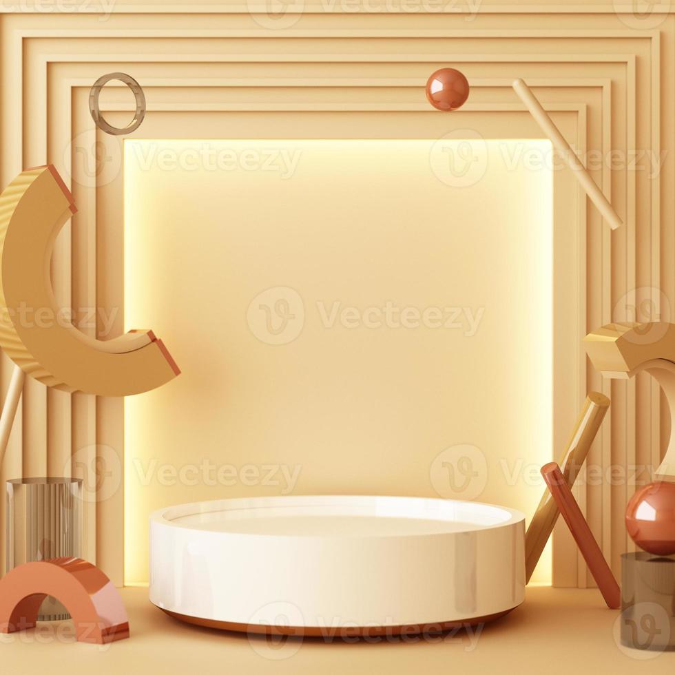 Minimal abstract geometric background with direct sunlight in shades of green and yellow. Showcase scene with empty podium for product presentation 3d rendering photo