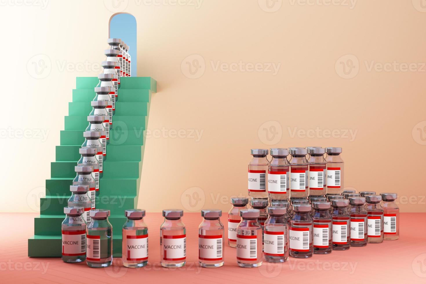 Covid-19 self test kit with vaccine and medicine on background. 3d rendering photo