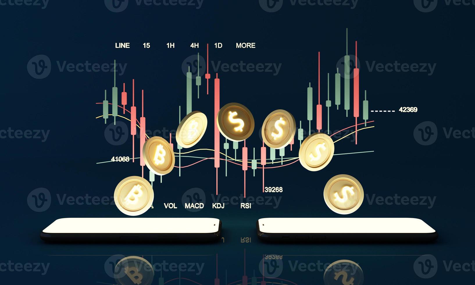 A guide for people entering the cryptocurrency market with a price chart and a pencil and note paper to study color background 3d render photo
