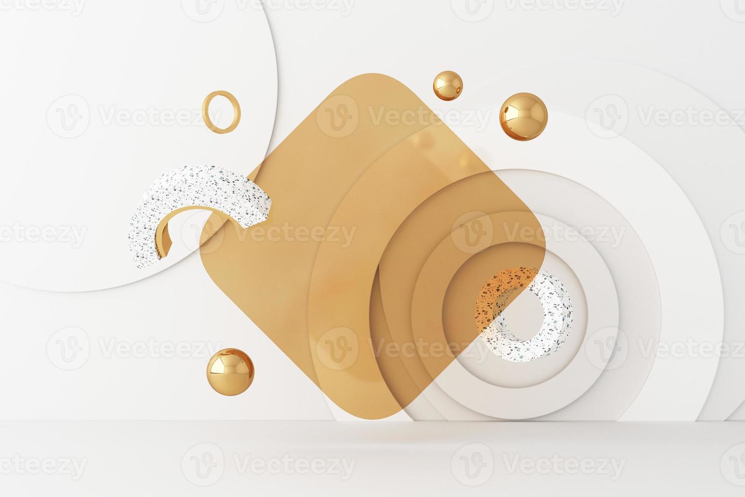 Minimal abstract geometric background with direct sunlight in shades of green and yellow. Showcase scene with empty podium for product presentation 3d rendering photo