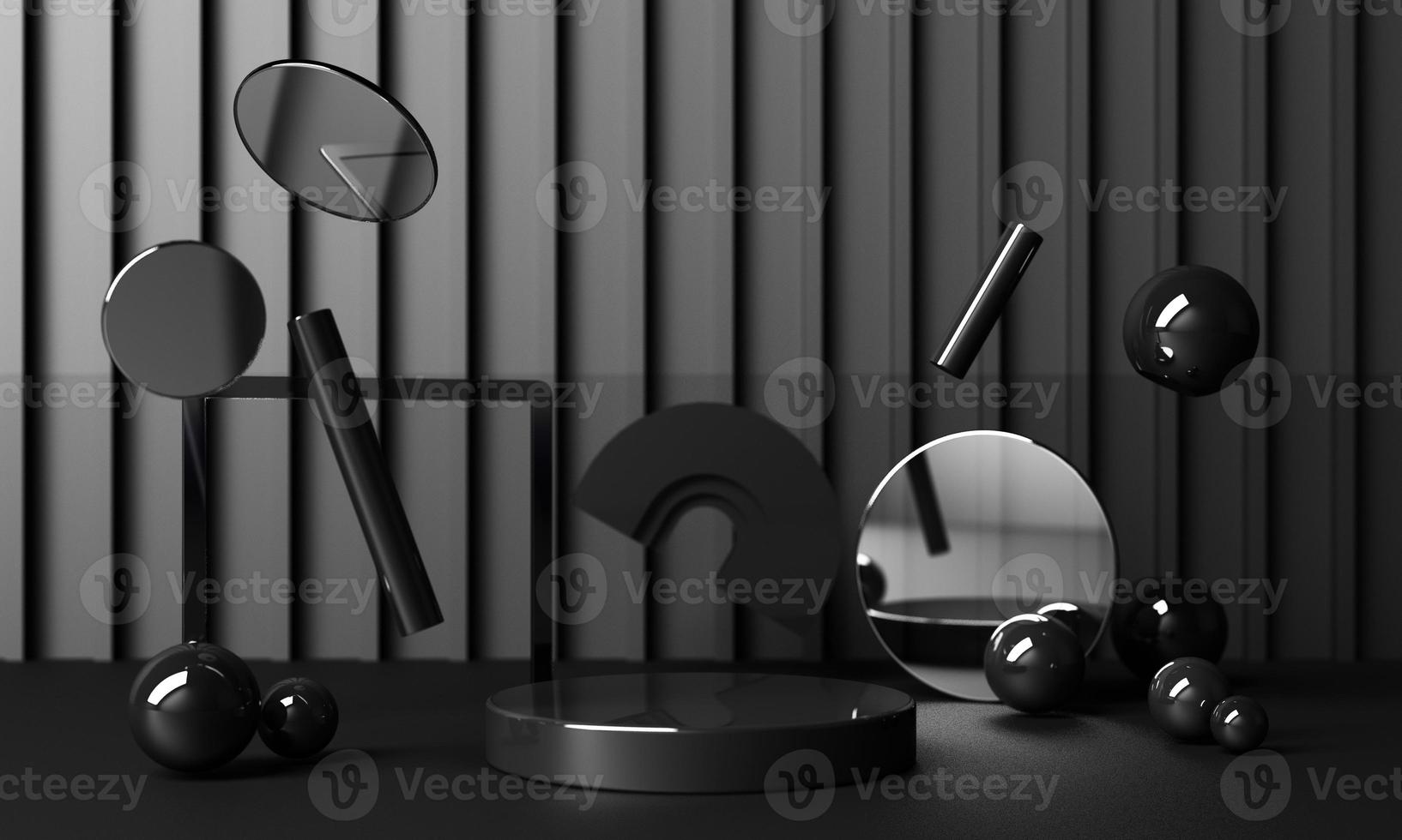 Minimal abstract geometric background with direct sunlight in shades of green and yellow. Showcase scene with empty podium for product presentation 3d rendering photo
