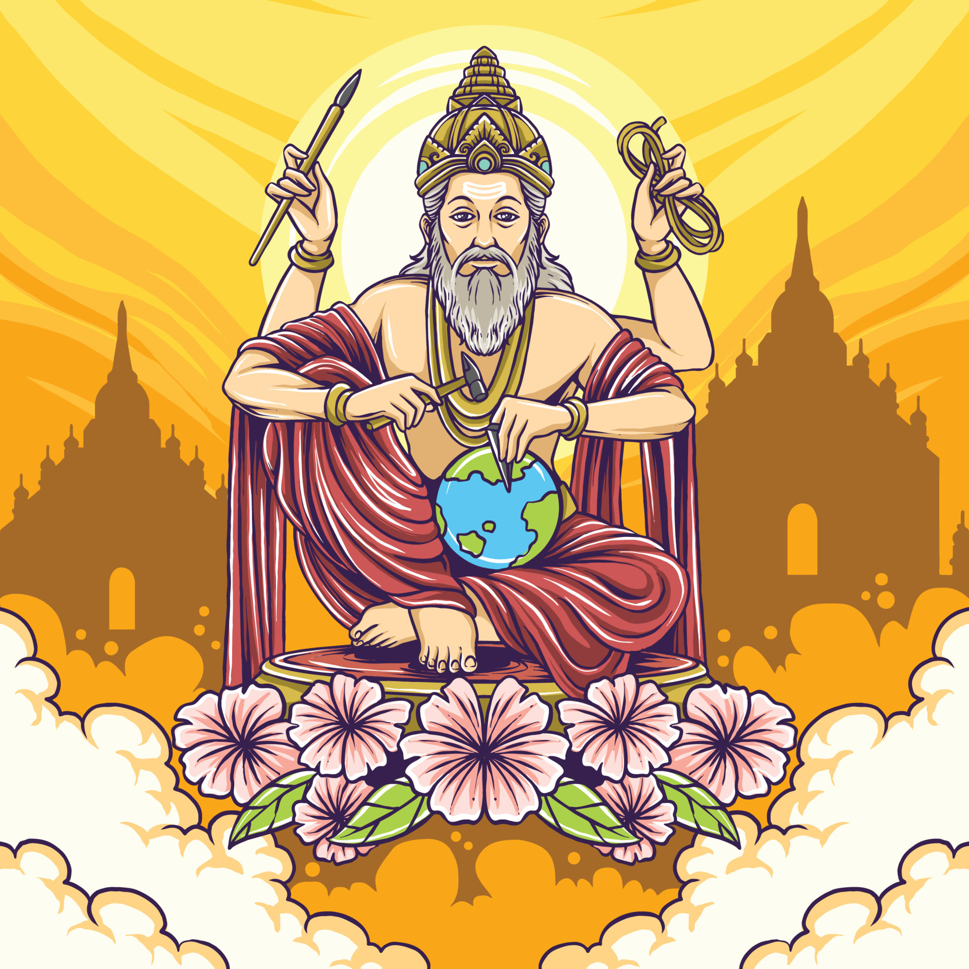 Free Vector | Hand draw hindu god vishwakarma sketch and vishwakarma puja  celebration design