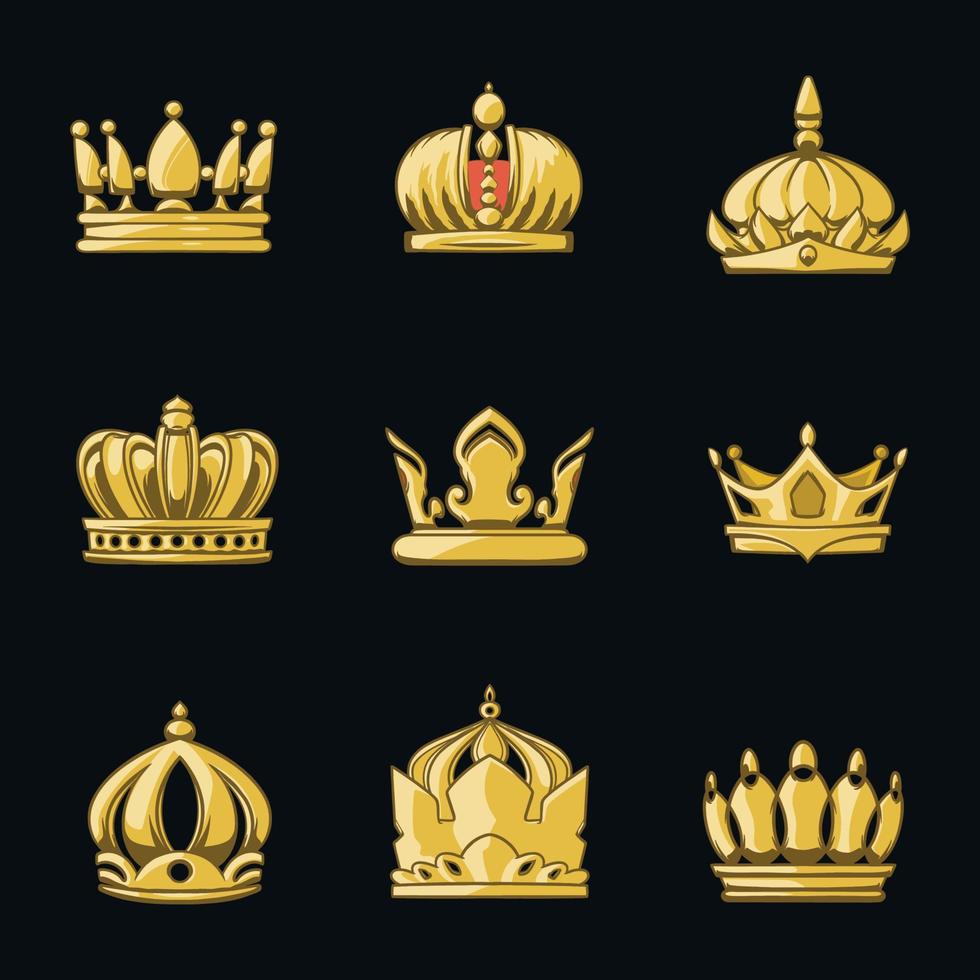 Gold Colored Crown Icon Set vector