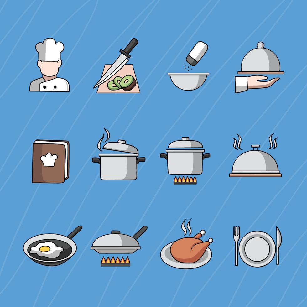 conjunto de iconos chef o servicio de catering privado vector