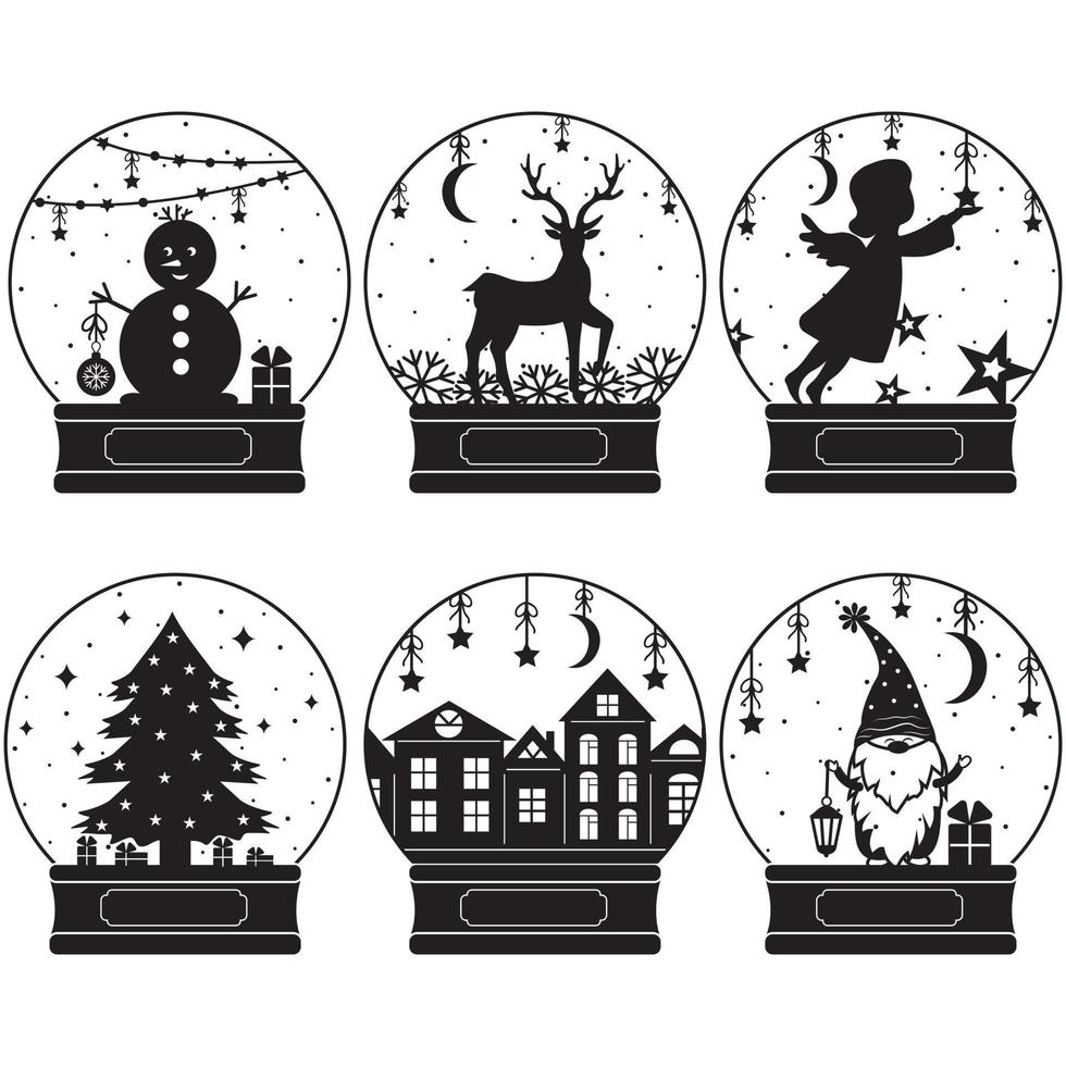 Set of snow winter balloons, vector isolated illustration, black stencil