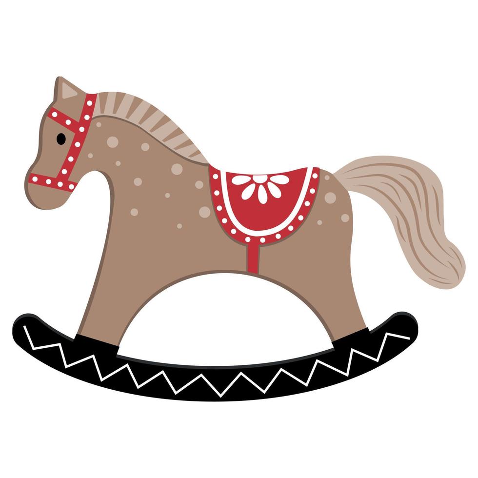 An icon with the image of a children's wooden toy rocking horse. Vector isolated cartoon-style illustration.
