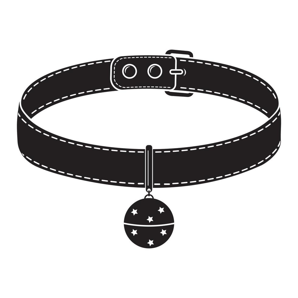 A collar for cats and dogs with a pendant. Vector isolated illustration of a black icon