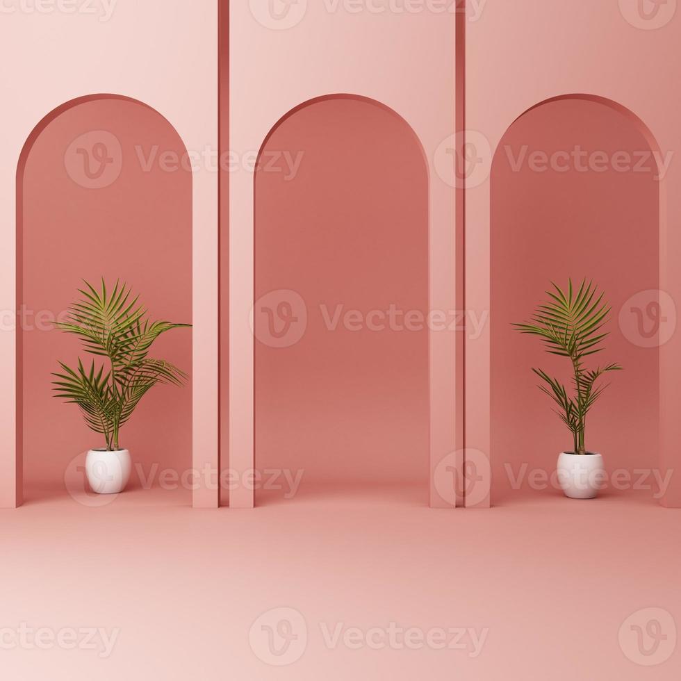 Minimal abstract geometric background with direct sunlight in shades of green and yellow. Showcase scene with empty podium for product presentation 3d rendering photo