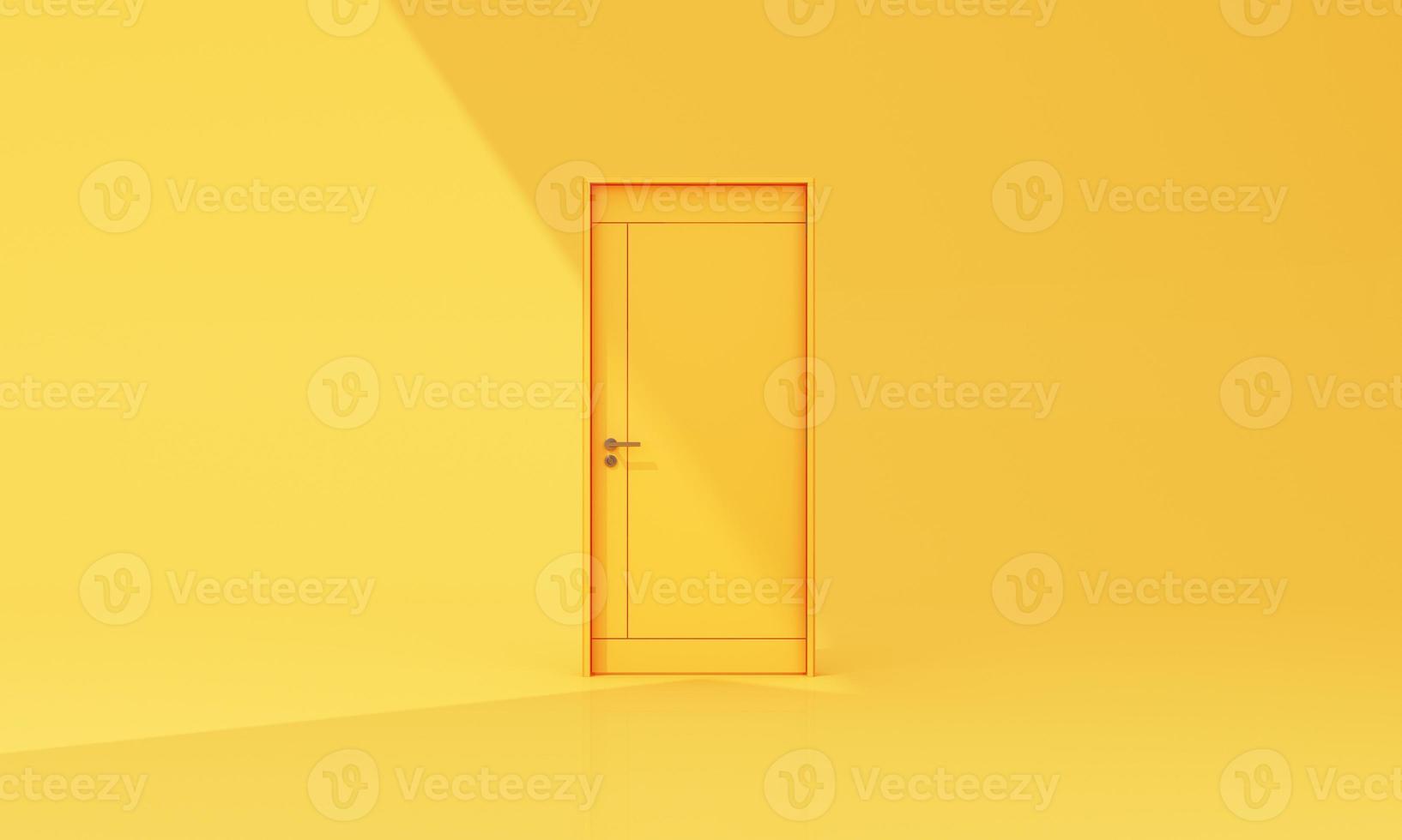 Close and open door on pastel background with sunlight shade and shadow with color balloon. 3d render photo