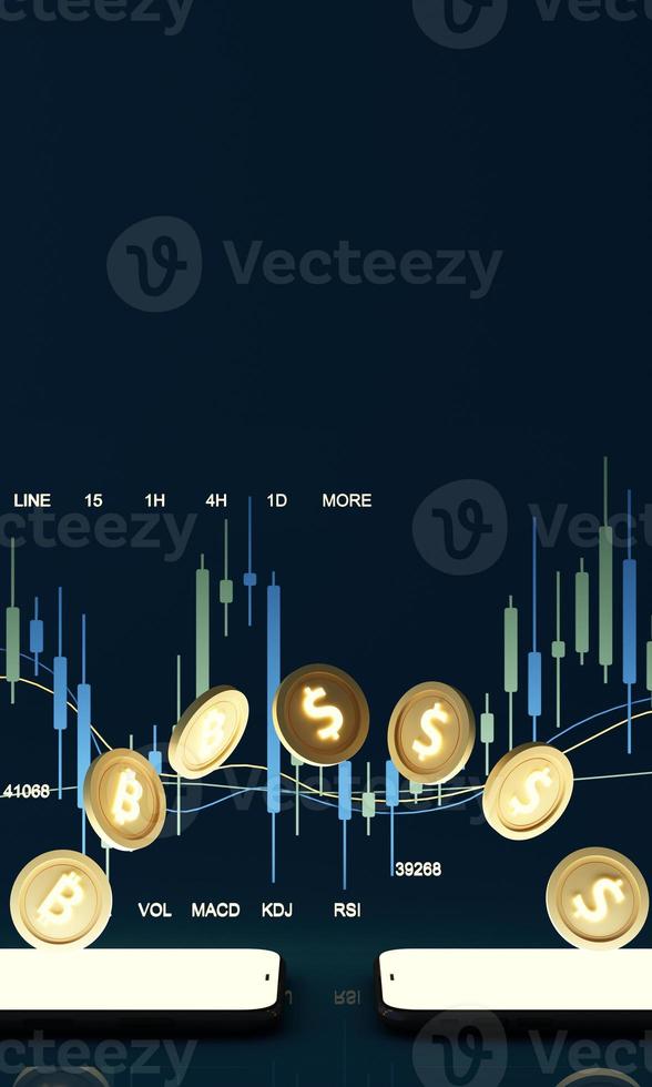 A guide for people entering the cryptocurrency market with a price chart and a pencil and note paper to study color background 3d render photo