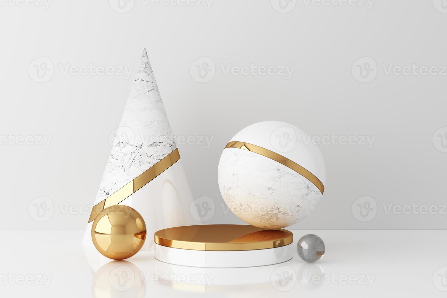 Minimal abstract geometric background with direct sunlight in shades of green and yellow. Showcase scene with empty podium for product presentation 3d rendering photo
