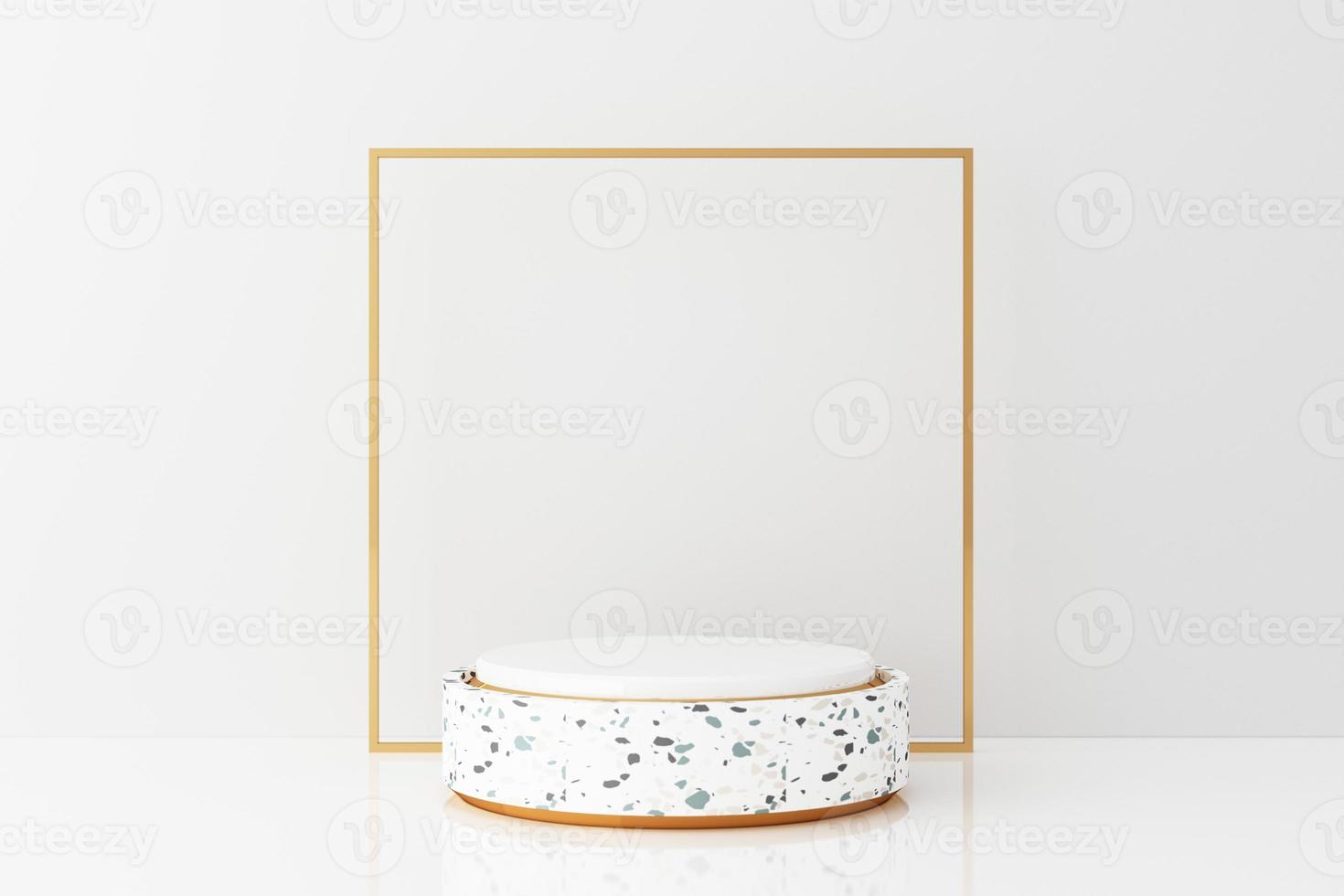 Minimal abstract geometric background with direct sunlight in shades of green and yellow. Showcase scene with empty podium for product presentation 3d rendering photo
