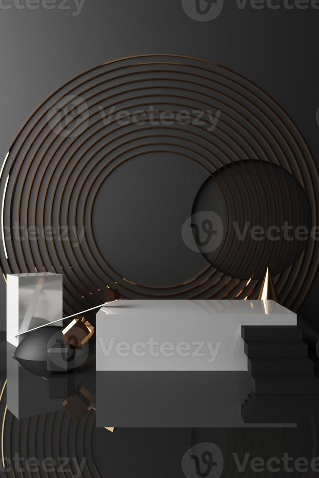 Minimal abstract geometric background with direct sunlight in shades of green and yellow. Showcase scene with empty podium for product presentation 3d rendering photo