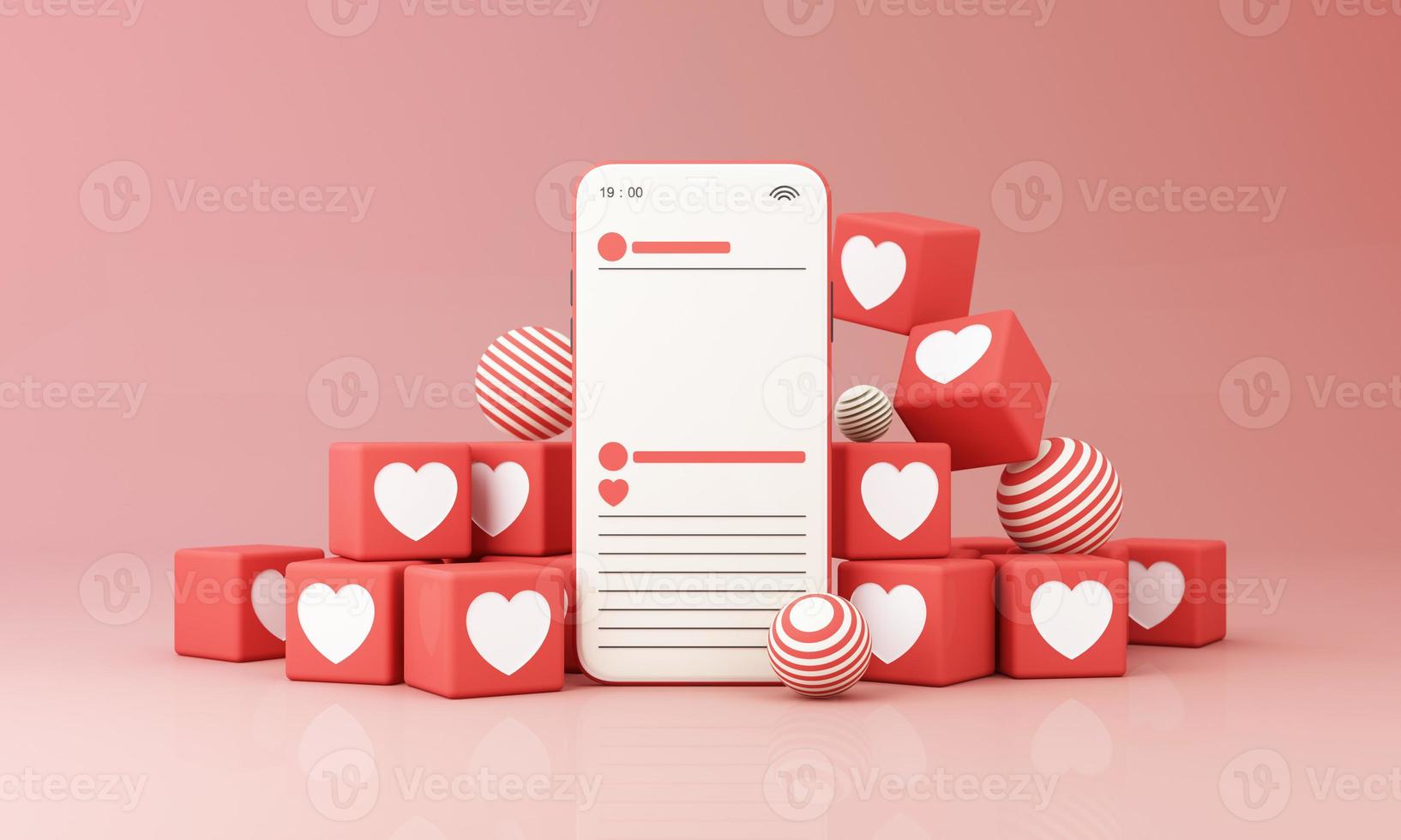 Digital Marketing, web analytics and marketing social media concept with play, chat message, love icon, magnifying glass and display bar and phone screen yellow background. 3d rendering illustration photo