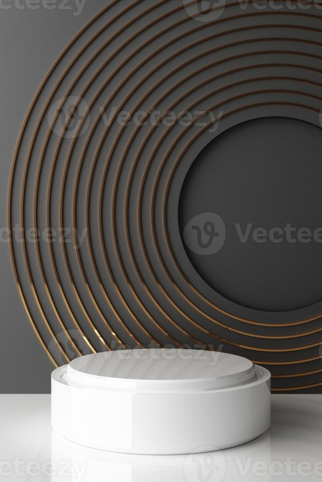 Minimal abstract geometric background with direct sunlight in shades of green and yellow. Showcase scene with empty podium for product presentation 3d rendering photo