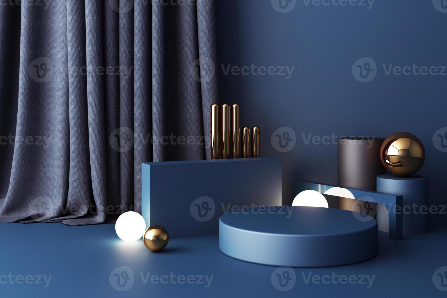 Minimal abstract geometric background with direct sunlight in shades of green and yellow. Showcase scene with empty podium for product presentation 3d rendering photo