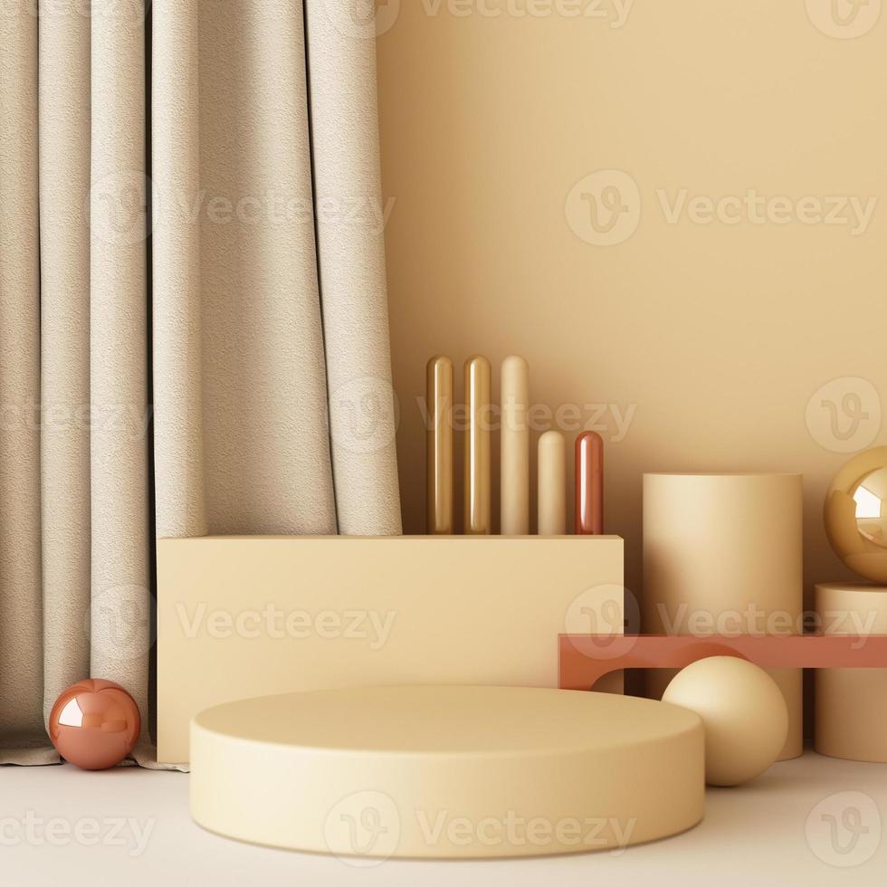 Minimal abstract geometric background with direct sunlight in shades of green and yellow. Showcase scene with empty podium for product presentation 3d rendering photo