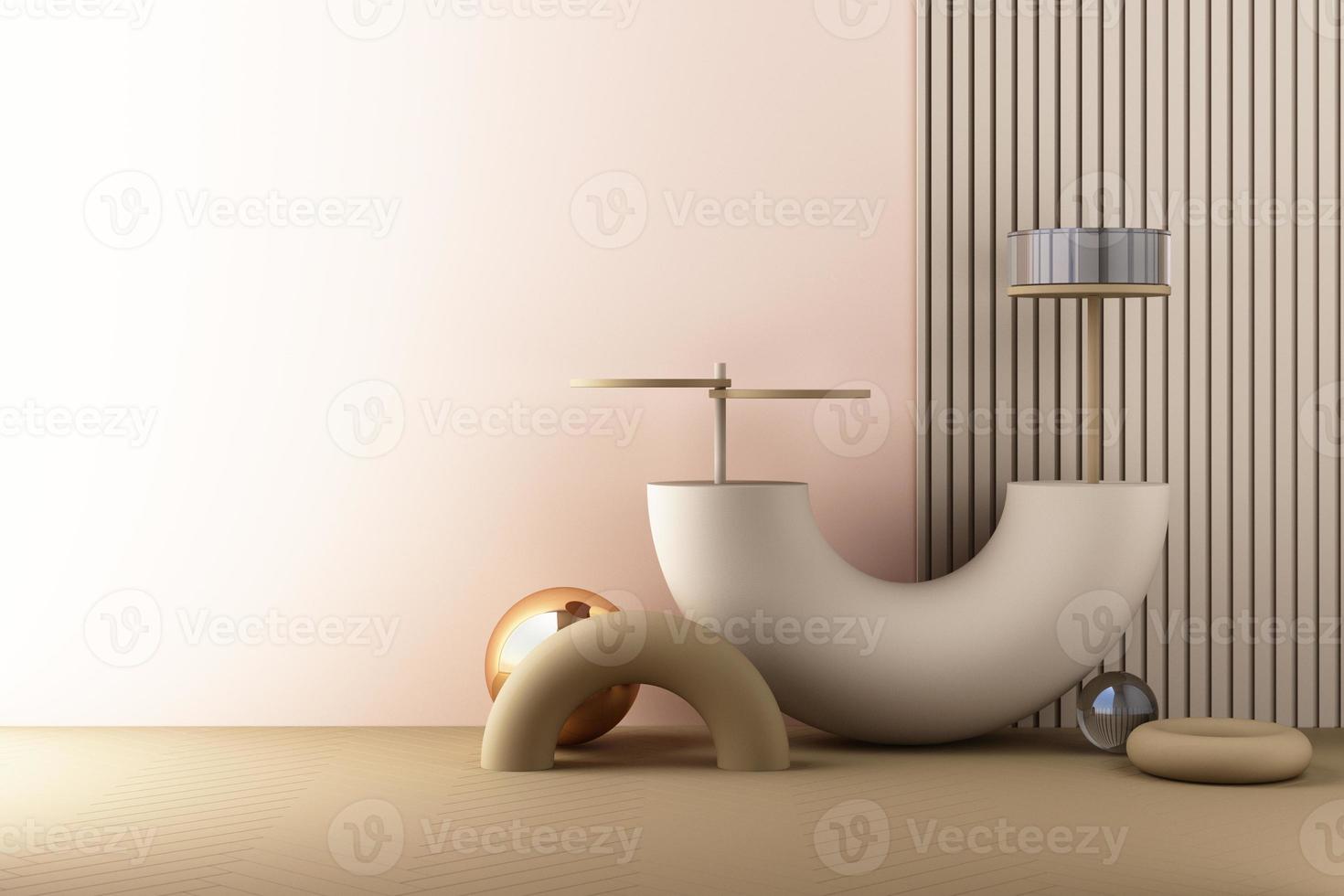 Minimal abstract geometric background with direct sunlight in shades of green and yellow. Showcase scene with empty podium for product presentation 3d rendering photo