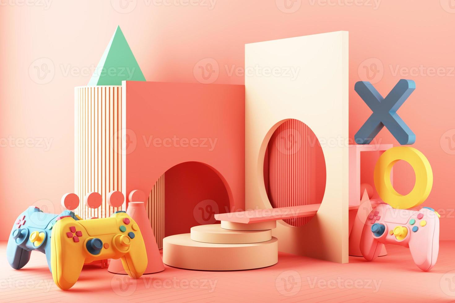 Mobile phone represent of Shopping Online on Mobile screen Application Concept Digital marketing with gamepad and video game console on colors pastel and statistics bar 3d rendering photo