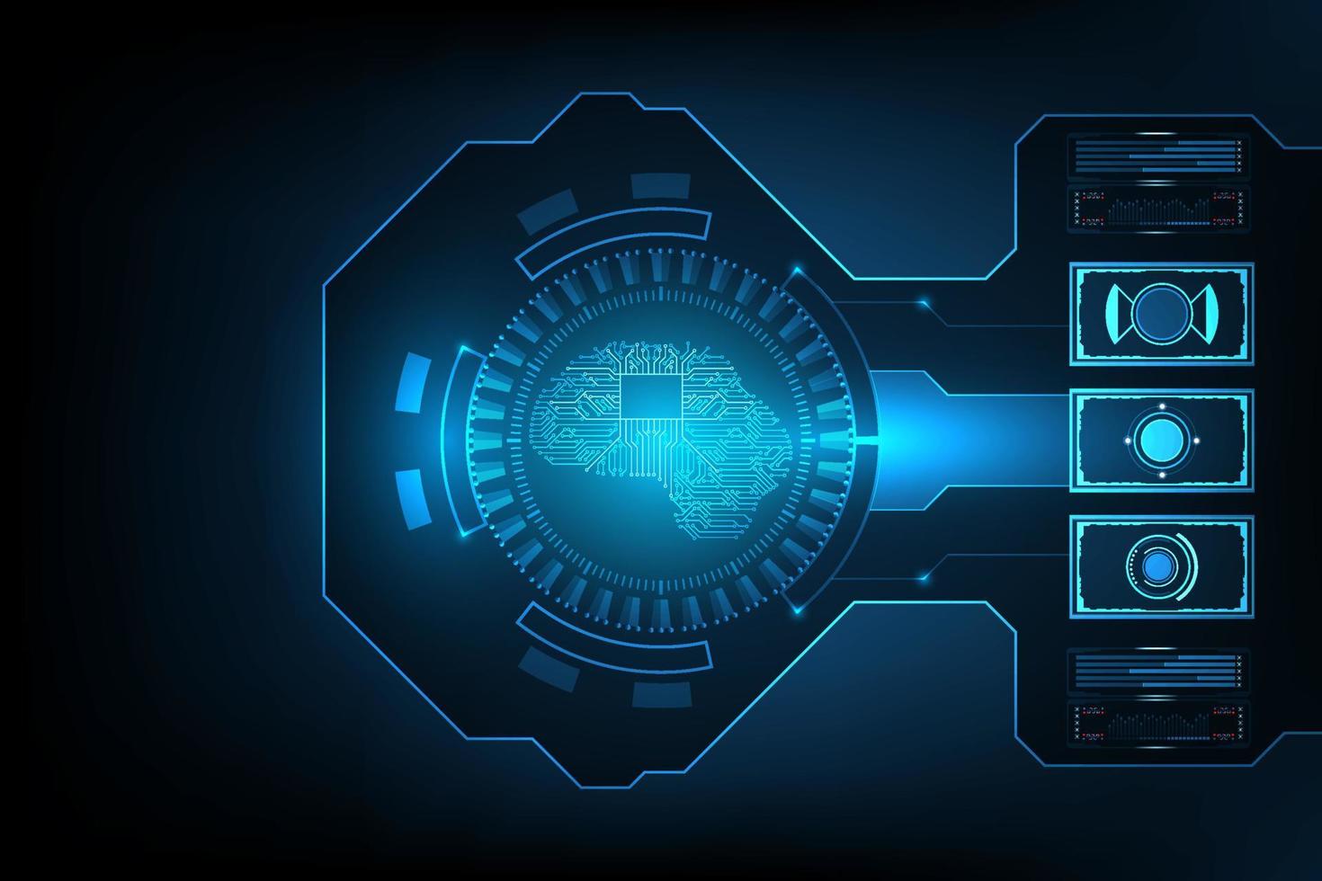 brain artificial intelligence. brain circuit in HUD technology concept. illustration vector design