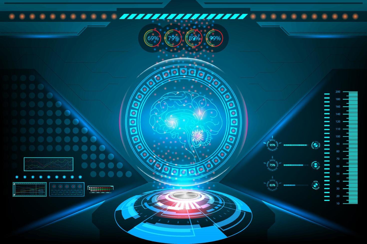 Futuristic Interface artificial intelligence. brain scan in HUD technology concept. illustration vector design