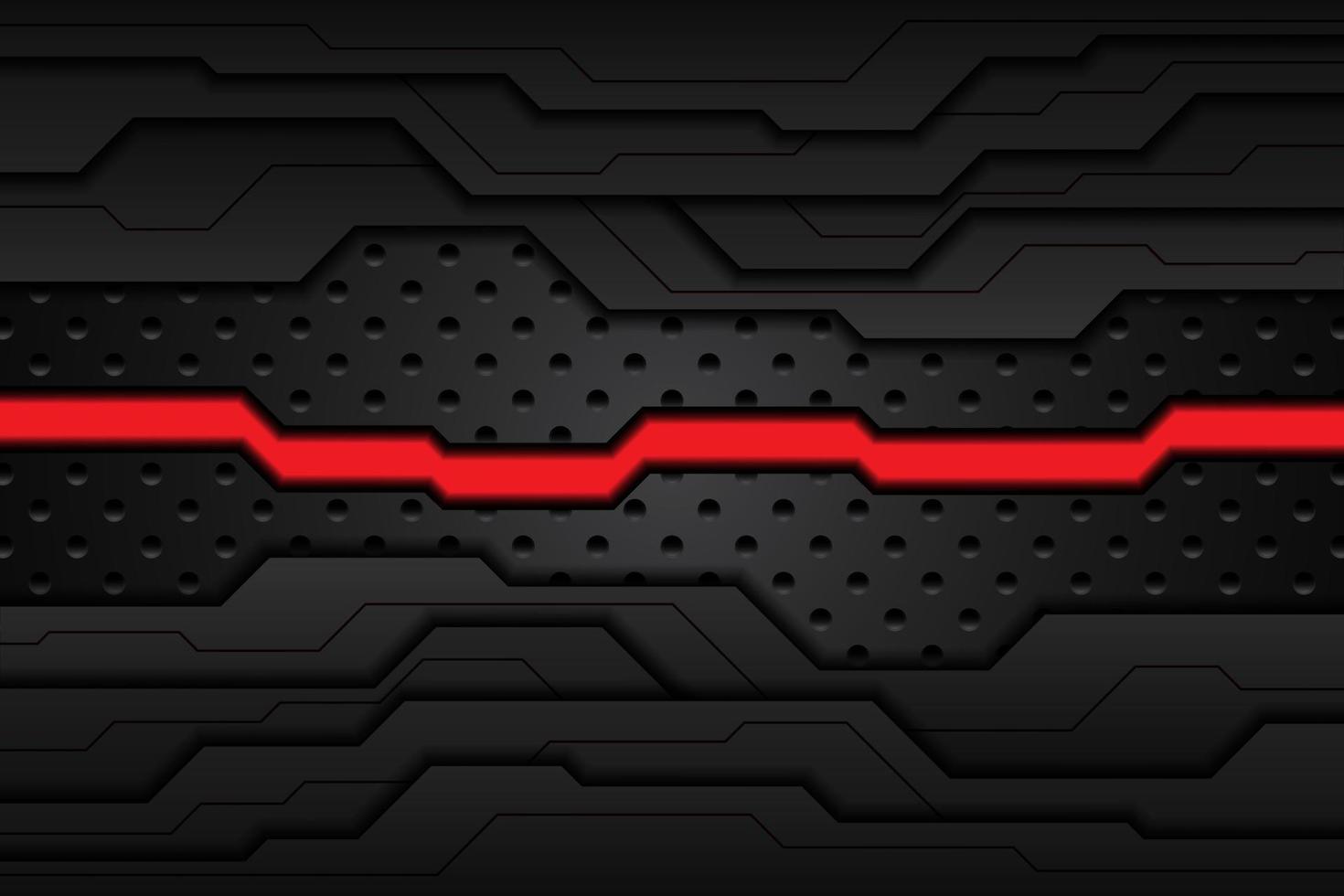 placa de metal negro y rayas rojas en contraste sobre malla de acero. fondo de diseño de tecnología moderna de plantilla. ilustración vectorial vector